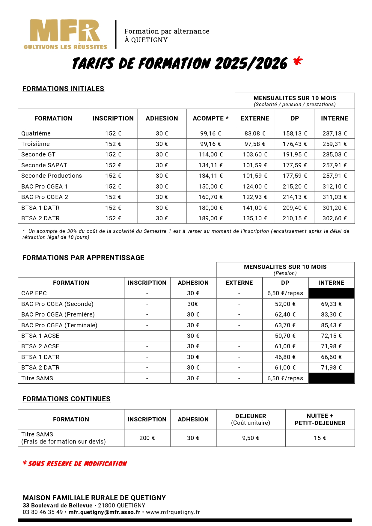Tarifs